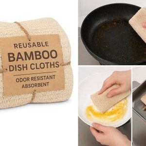 10 Reusable Bamboo Dish Cloths Odor Resistant Absorbent Kitchen Washcloths For Greasy Pots Pans Dishes Heavy Duty