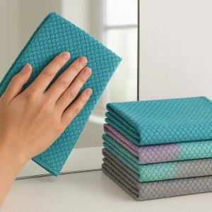 Glass Polishing Cleaning Cloths Fish Scale Weave Lint Free Microfiber Towels For Mirrors Windows Screens Windows