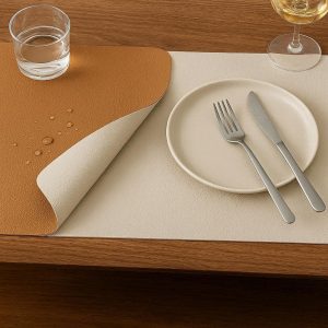 Elegant Faux Leather Placemats Waterproof Stain Resistant Heat Insulation Table Mats Double Sided Dining Table Mats