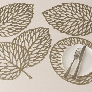 Modern Pressed Vinyl Metallic Placemats Hollow Leaf Design Accent Table Mats For Weddings Parties Special Occasions