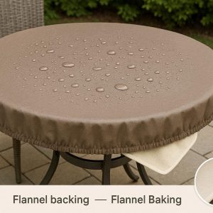 Elastic Edged Fitted Tablecloth Waterproof Vinyl Table Cover With Flannel Backing For Round Outdoor Patio Tables