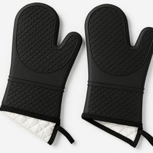 Heat Resistant Silicone Oven Mitts Non Slip Grilling Gloves With Quilted Cotton Lining For Kitchen Baking 1 Pair